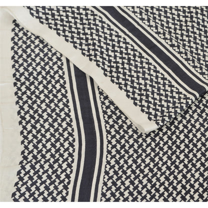 Sanskriti New Viscose Printed Shawl White Stole Scarf Geometrical Scarves