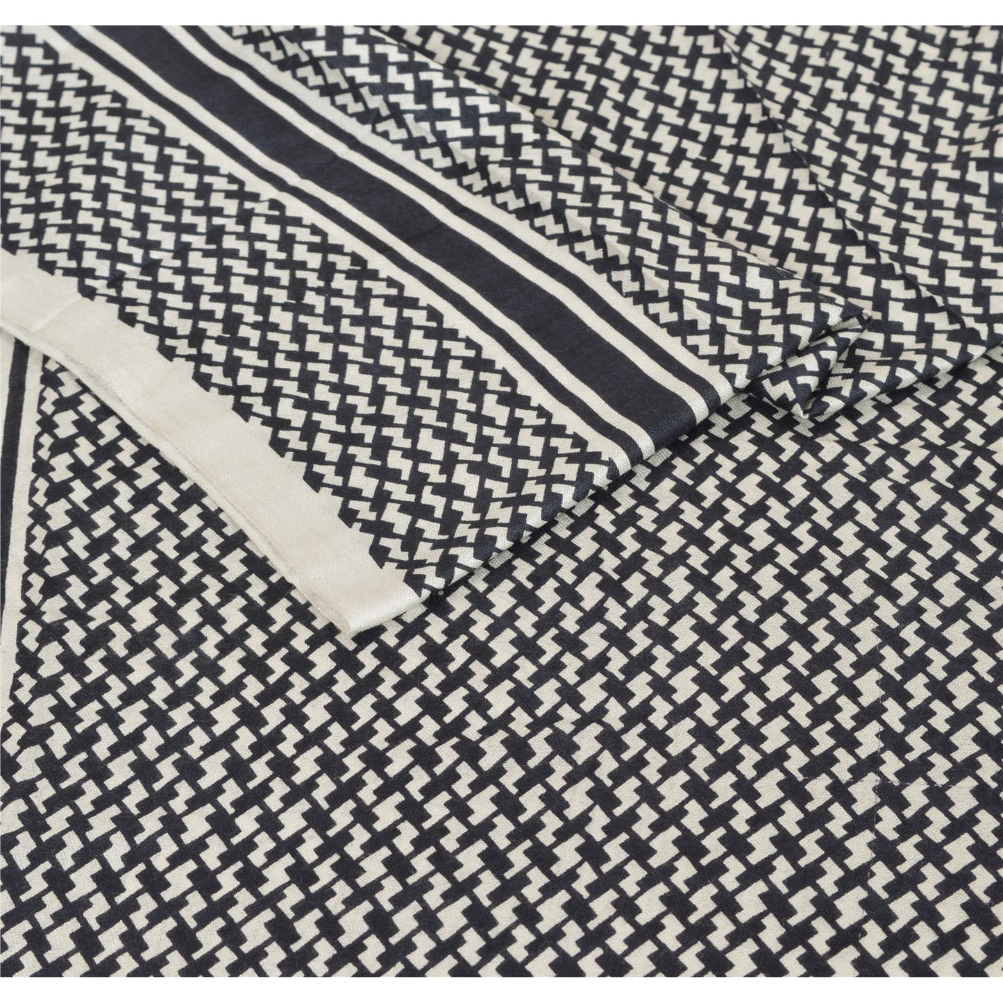 Sanskriti New Viscose Printed Shawl White Stole Scarf Geometrical Scarves