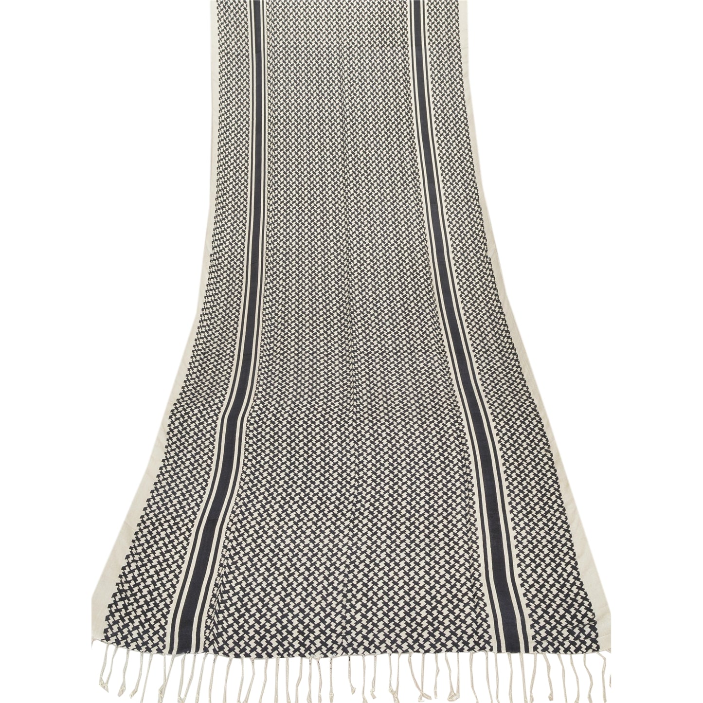 Sanskriti New Viscose Printed Shawl White Stole Scarf Geometrical Scarves