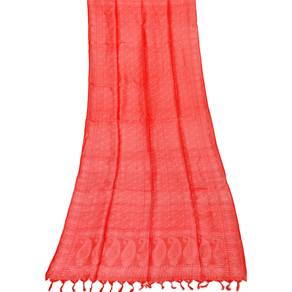Sanskriti New Woven Silk Scarf Red Stole Paisley Wrap Scarves