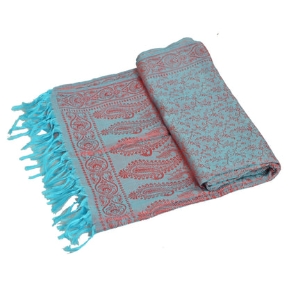 Sanskriti New Woven Silk Jacquard Scarf Red Stole Paisley Wrap Soft Scarves