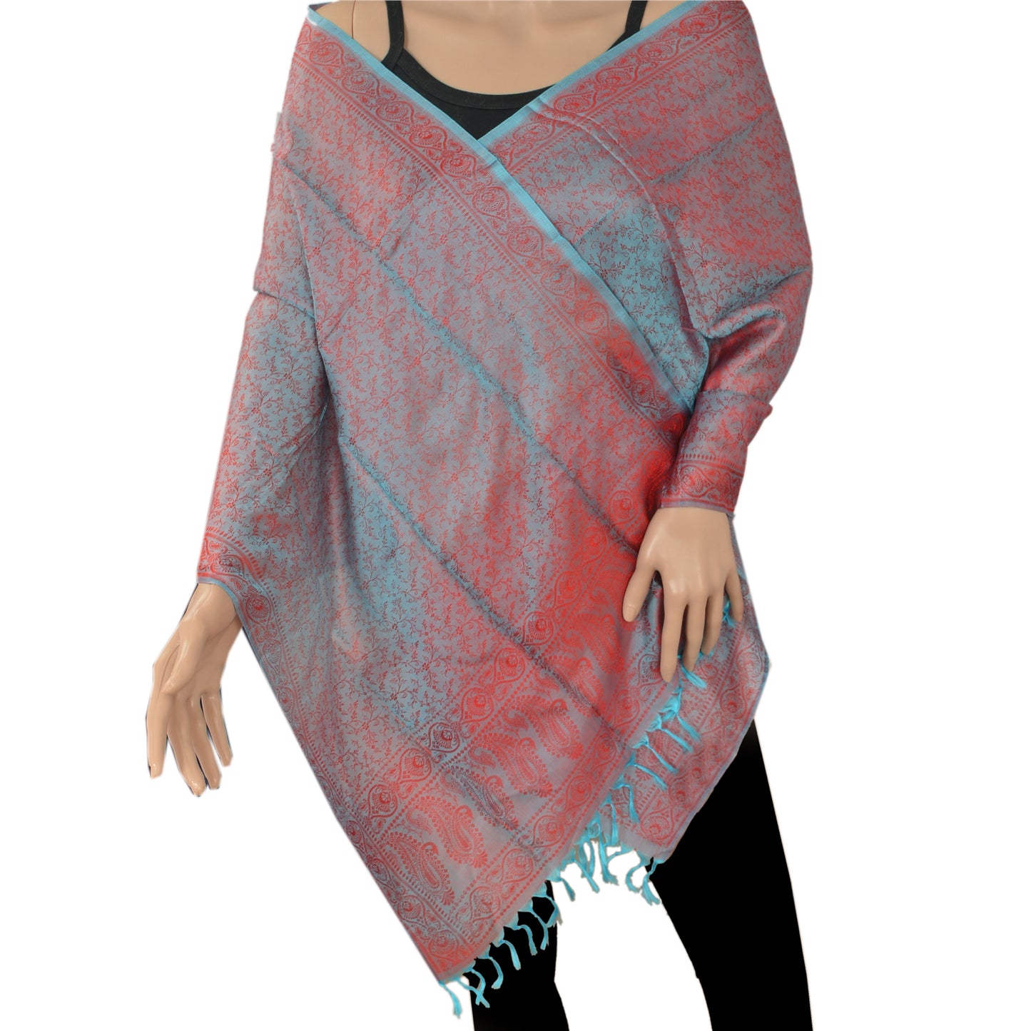 Sanskriti New Woven Silk Jacquard Scarf Red Stole Paisley Wrap Soft Scarves