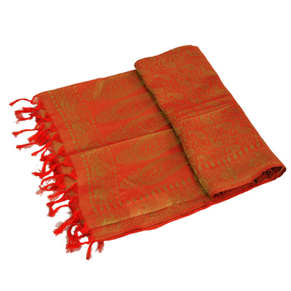 Sanskriti Ny Pashmina Vævet Silke Jacquard Tørklæde Rød Stola Paisley