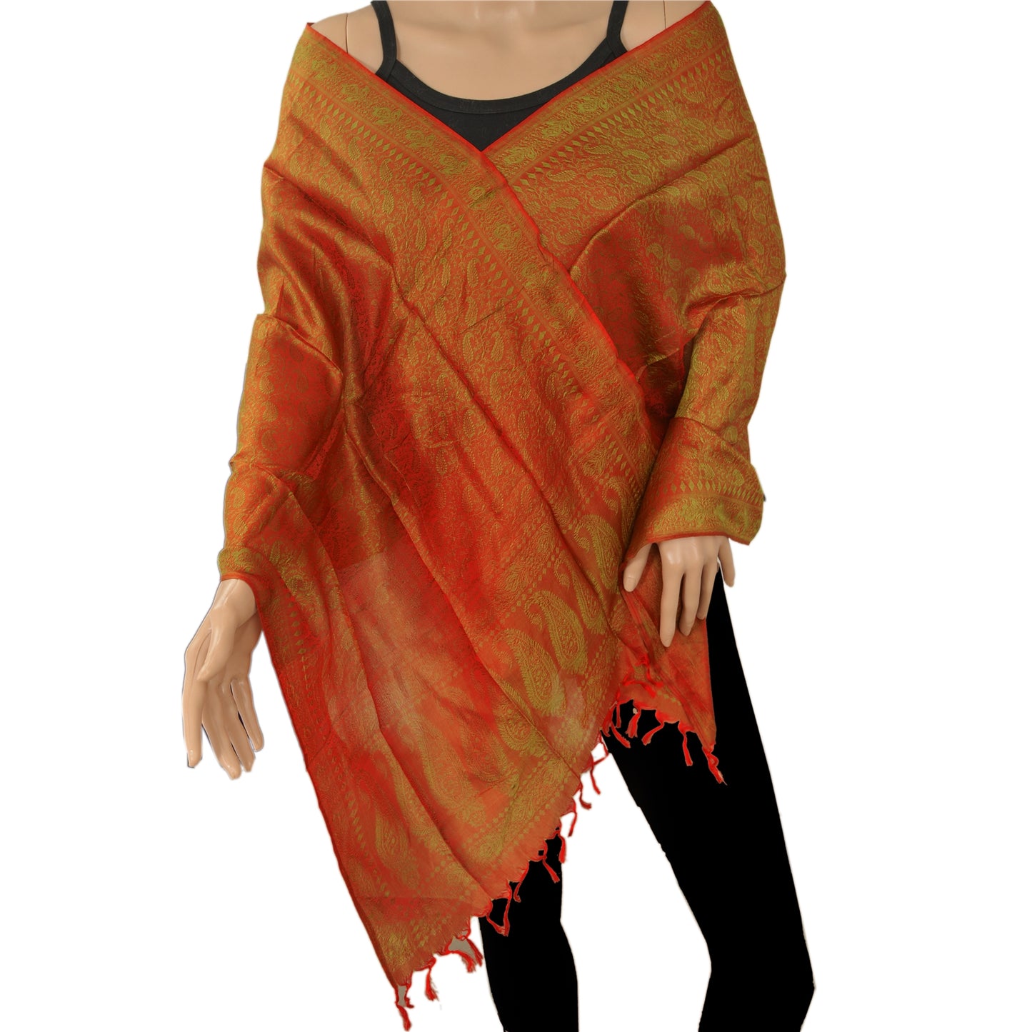 Sanskriti Ny Pashmina Vævet Silke Jacquard Tørklæde Rød Stola Paisley