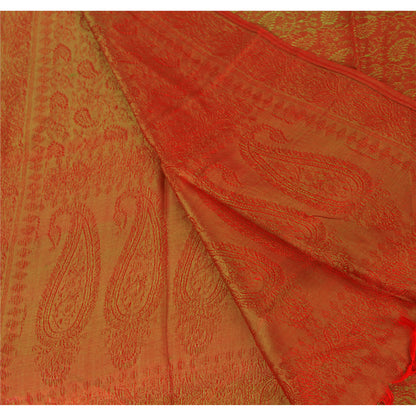 Sanskriti Ny Pashmina Vævet Silke Jacquard Tørklæde Rød Stola Paisley