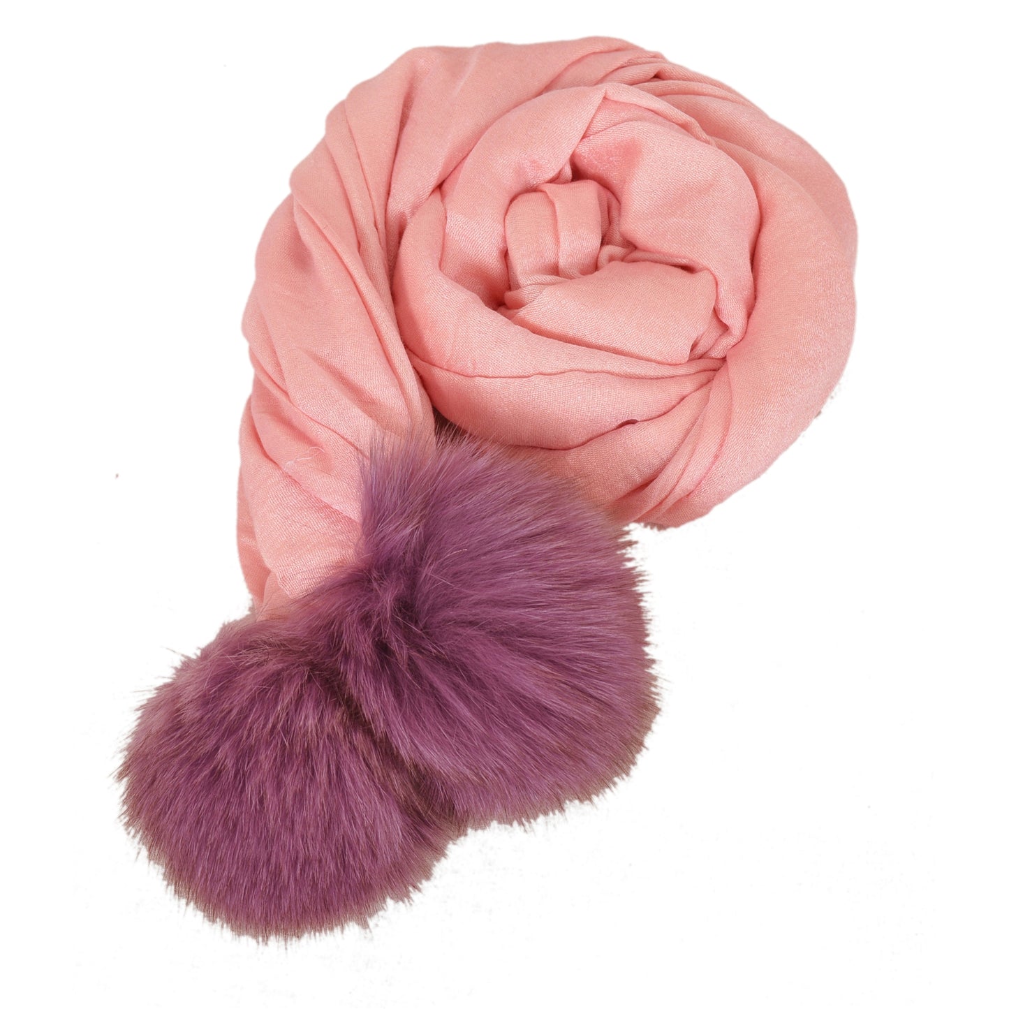 Sanskriti Pashmina New Silk Wool Shawl Scarf Pink Stole Fox Fur Pom Poms