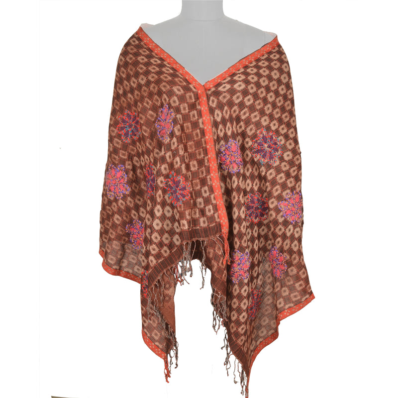 Sanskriti Vintage Pashmina Hand Embroidered Boil Wool Shawl Brown Stole upholstery fabric