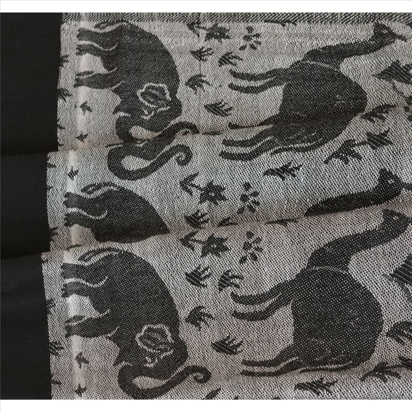 Sanskriti Long Stole Woven 100% Silk Modal Shawl Black Animal Wrap Scarf