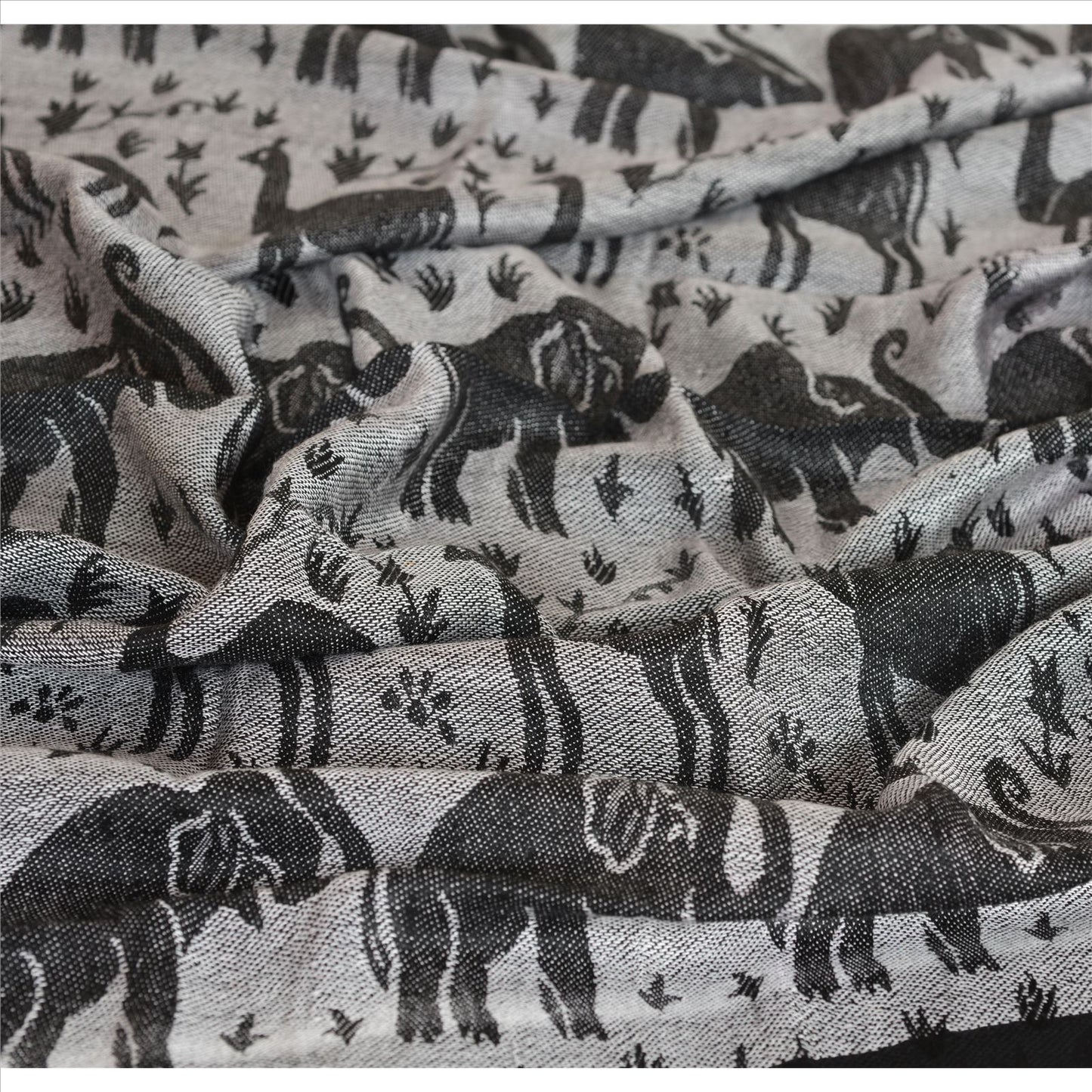 Sanskriti Long Stole Woven 100% Silk Modal Shawl Black Animal Wrap Scarf