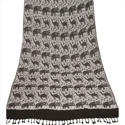 Sanskriti Long Stole Woven 100% Silk Modal Shawl Black Animal Wrap Scarf