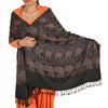 Sanskriti Long Stole Woven 100% Silk Modal Shawl Black Animal Scarves Throw