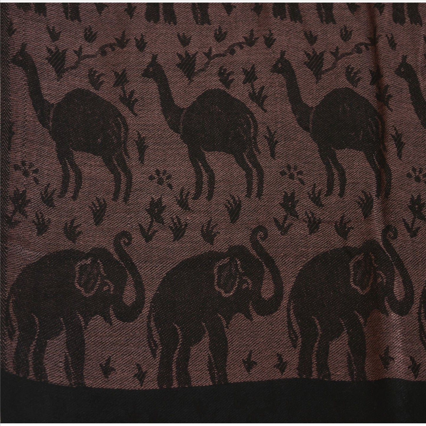 Sanskriti Long Stole Woven 100% Silk Modal Shawl Black Animal Scarves Throw