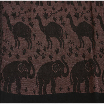 Sanskriti Long Stole Woven 100% Silk Modal Shawl Black Animal Scarves Throw