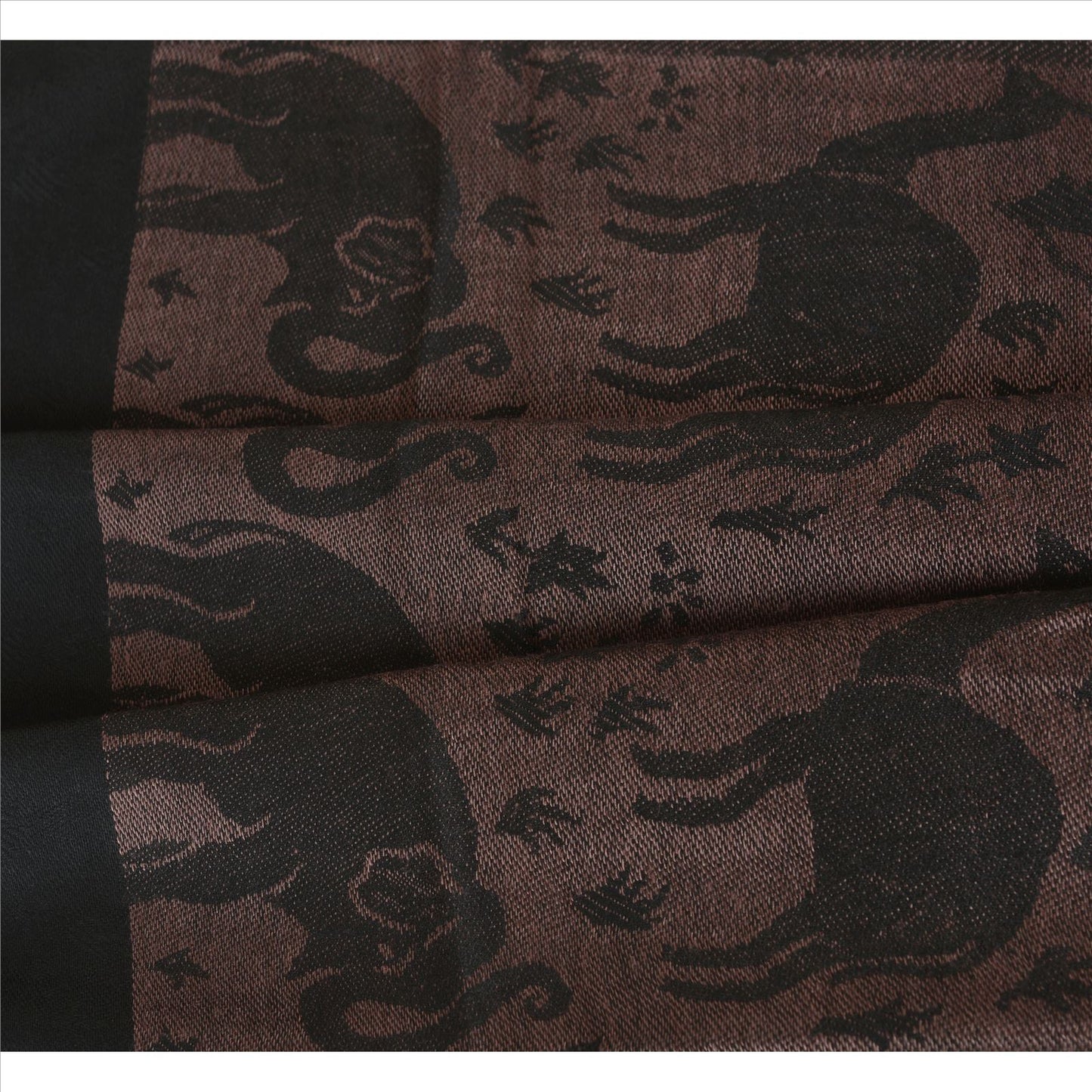 Sanskriti Long Stole Woven 100% Silk Modal Shawl Black Animal Scarves Throw