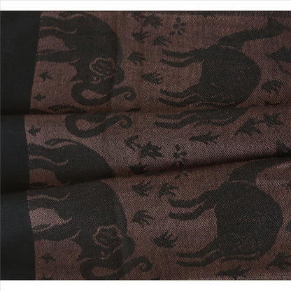Sanskriti Long Stole Woven 100% Silk Modal Shawl Black Animal Scarves Throw