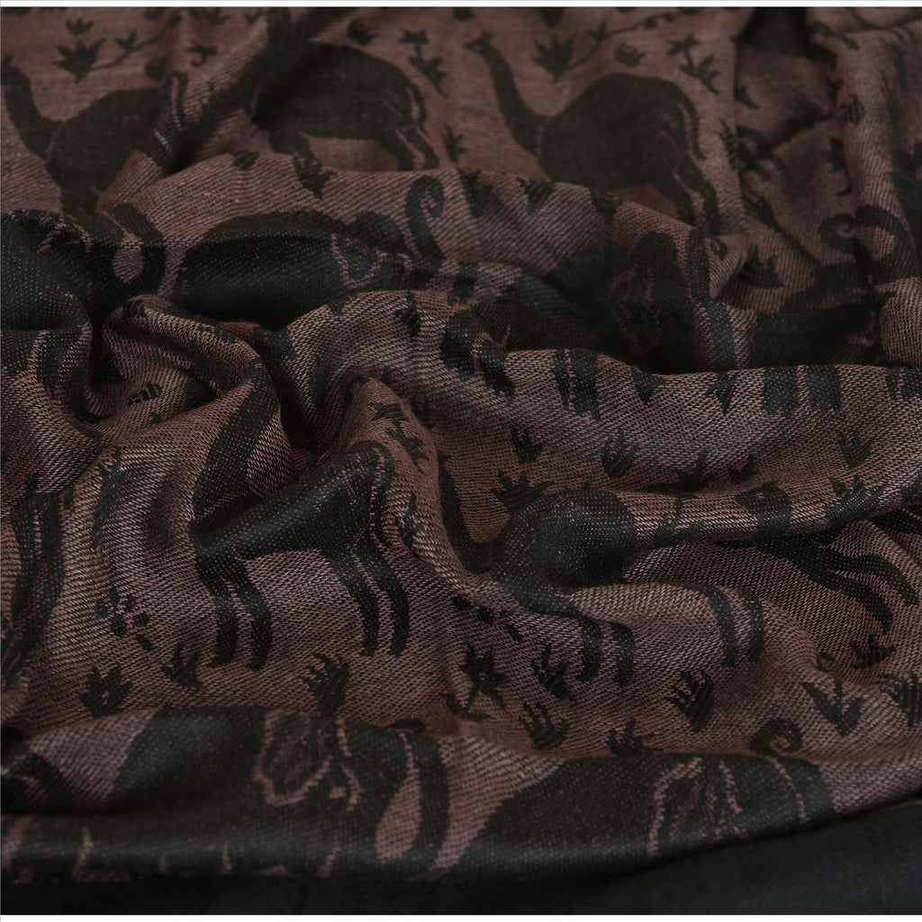 Sanskriti Long Stole Woven 100% Silk Modal Shawl Black Animal Scarves Throw