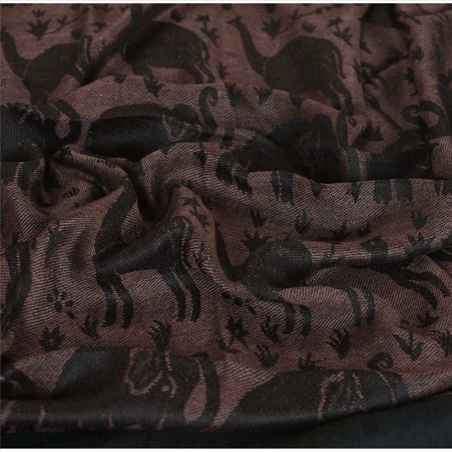 Sanskriti Long Stole Woven 100% Silk Modal Shawl Black Animal Scarves Throw