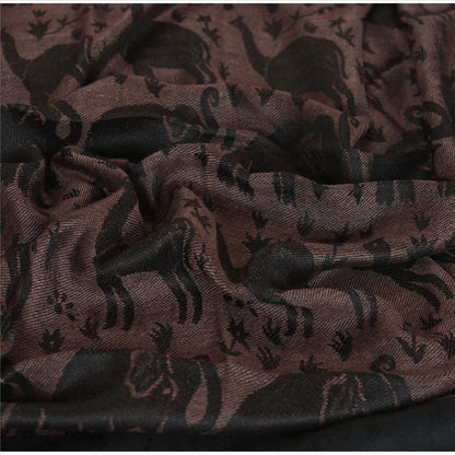 Sanskriti Long Stole Woven 100% Silk Modal Shawl Black Animal Scarves Throw