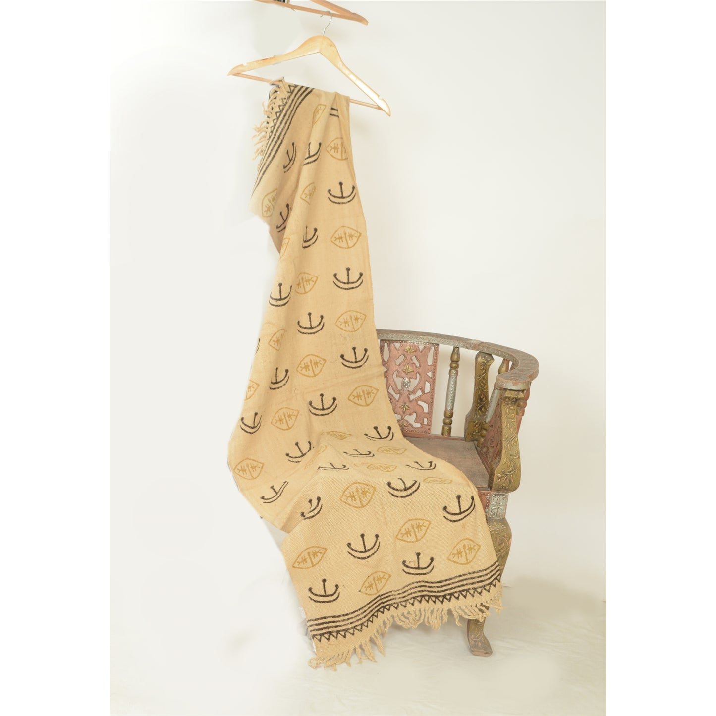 Sanskriti Vintage Ivory Long Shawl/Stole 100% Pure Handloom Cotton Hand Printed