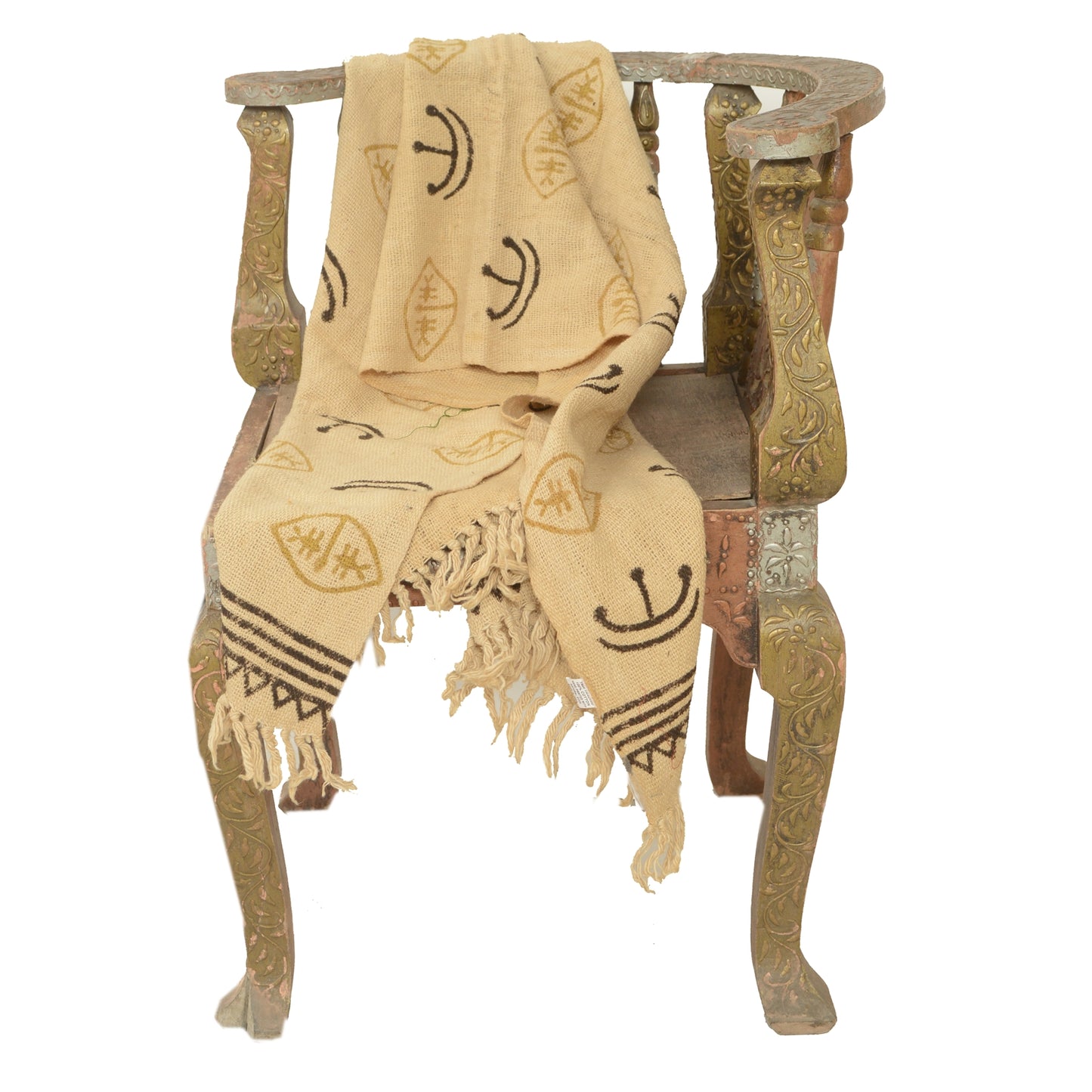 Sanskriti Vintage Ivory Long Shawl/Stole 100% Pure Handloom Cotton Hand Printed