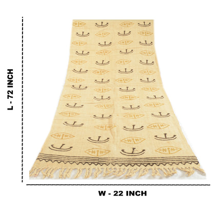 Sanskriti Vintage Ivory Long Shawl/Stole 100% Pure Handloom Cotton Hand Printed