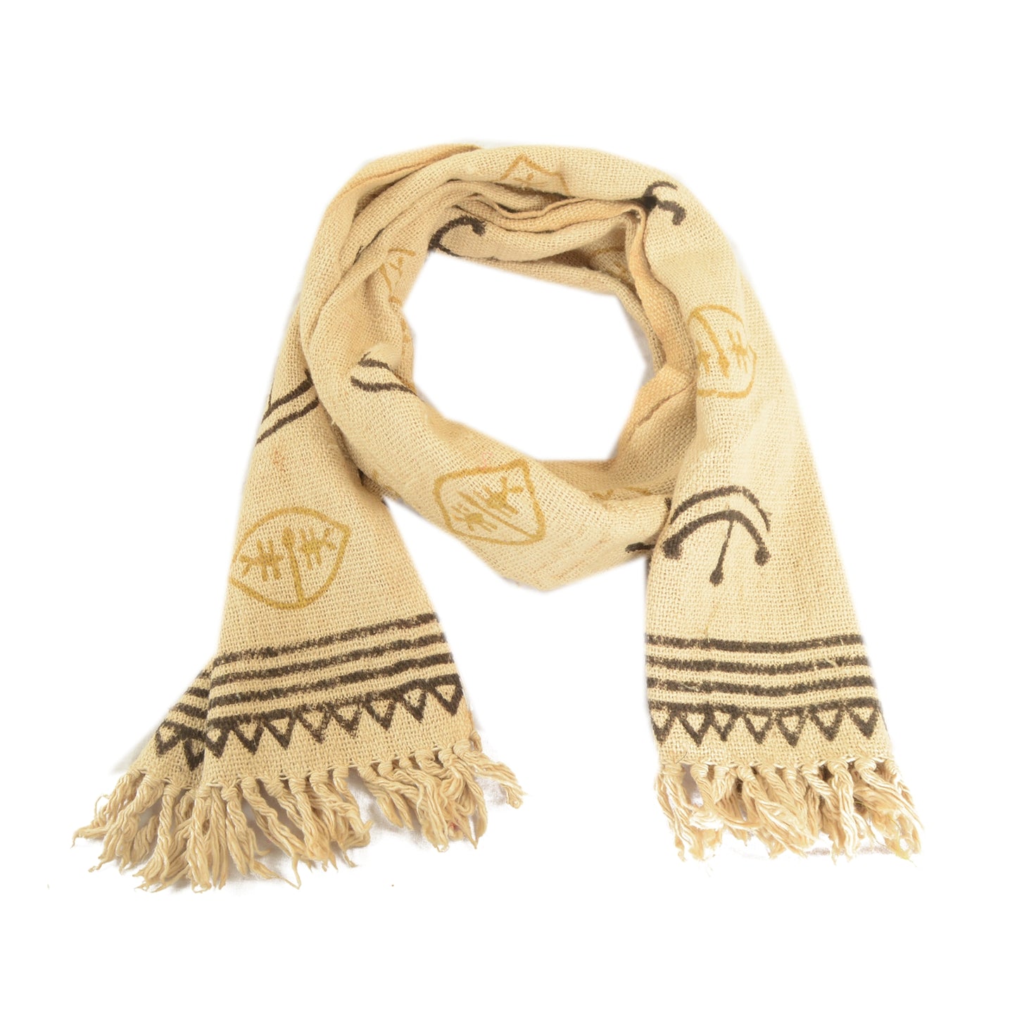 Sanskriti Vintage Ivory Long Shawl/Stole 100% Pure Handloom Cotton Hand Printed