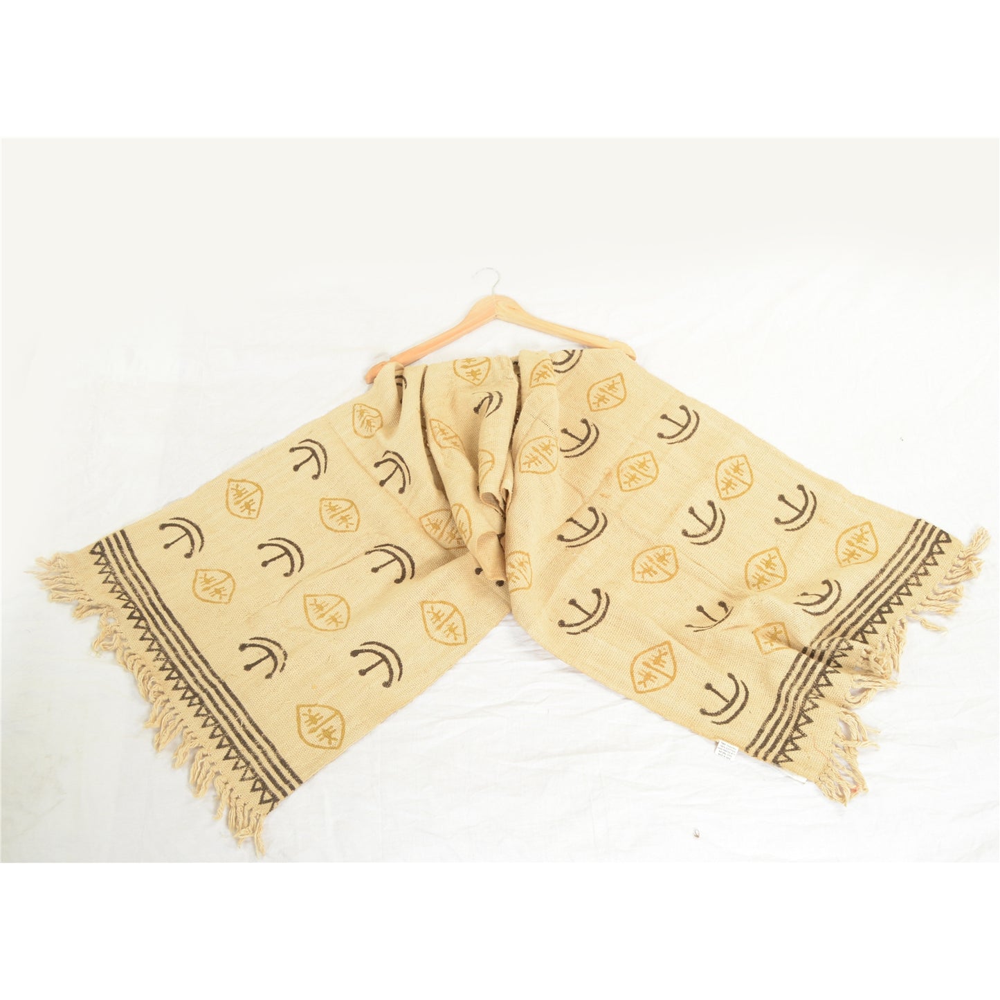 Sanskriti Vintage Ivory Long Shawl/Stole 100% Pure Handloom Cotton Hand Printed