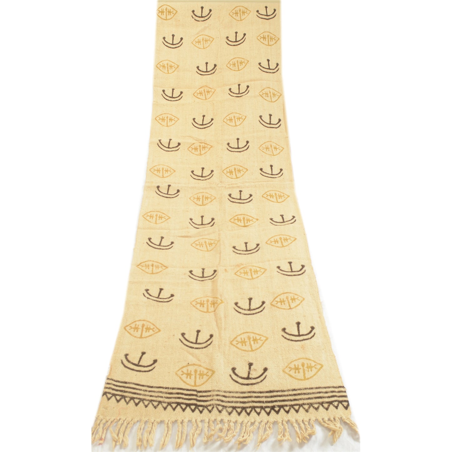 Sanskriti Vintage Ivory Long Shawl/Stole 100% Pure Handloom Cotton Hand Printed