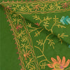 Sanskriti Vintage Green Woollen Long Stole/Shawl Hand Embroidered Ari Scarf