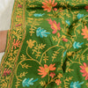 Sanskriti Vintage Green Woollen Long Stole/Shawl Hand Embroidered Ari Scarf