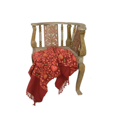 Sanskriti Vintage Dark Red Long Shawl Pure Woollen Handmade Ari Work Scarf Stole