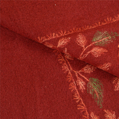 Sanskriti Vintage Dark Red Long Shawl Pure Woollen Handmade Ari Work Scarf Stole