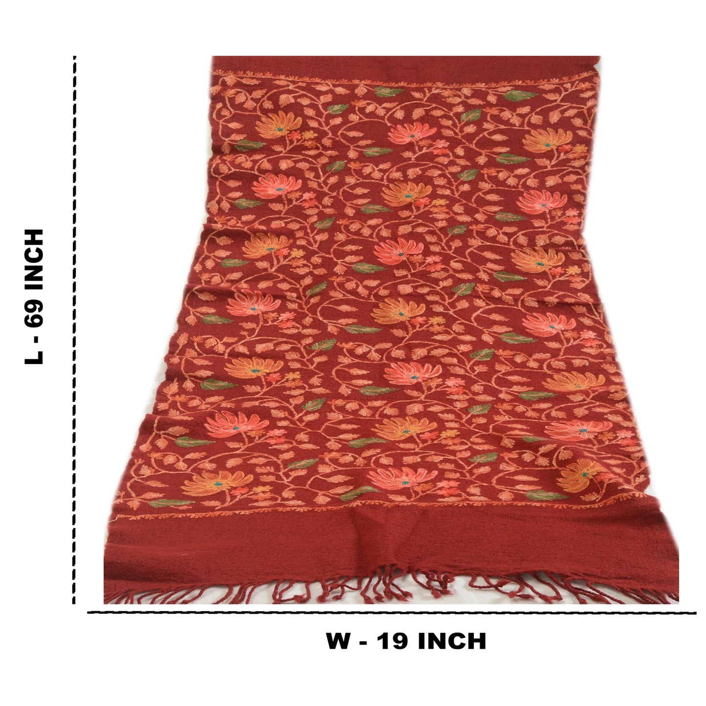 Sanskriti Vintage Dark Red Long Shawl Pure Woollen Handmade Ari Work Scarf Stole