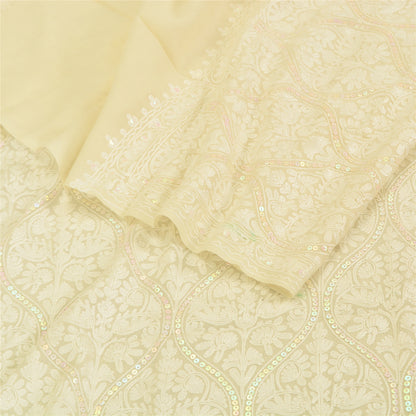 Sanskriti New Arizama Hand Embroidered Pure Woolen Shawl Cream Stole