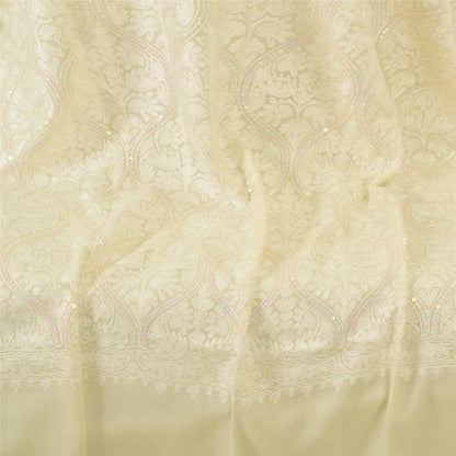 Sanskriti New Arizama Hand Embroidered Pure Woolen Shawl Cream Stole