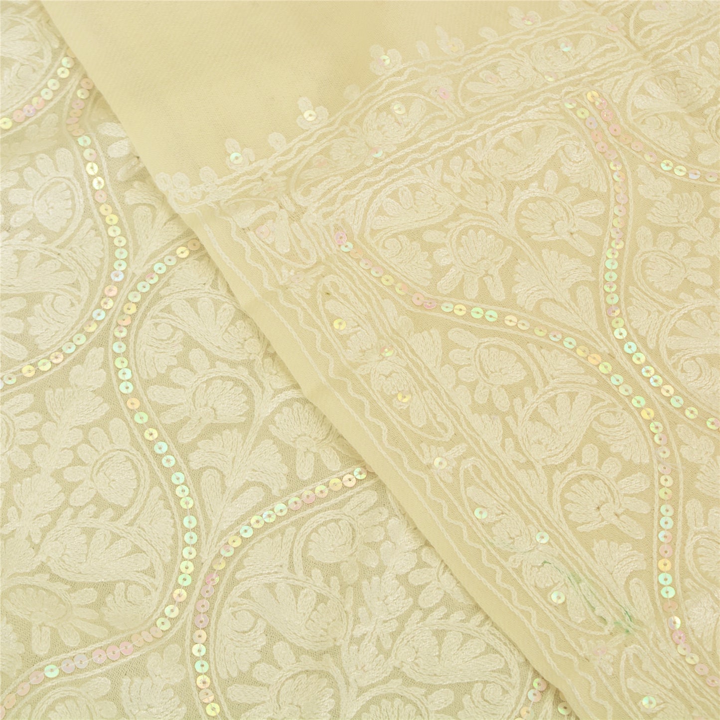Sanskriti New Arizama Hand Embroidered Pure Woolen Shawl Cream Stole