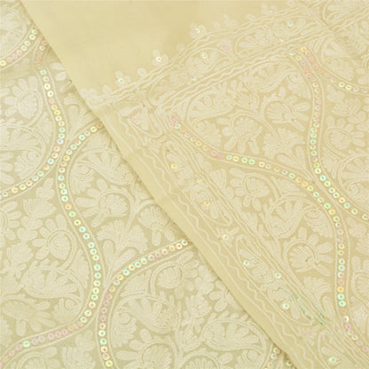 Sanskriti New Arizama Hand Embroidered Pure Woolen Shawl Cream Stole