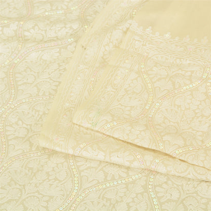 Sanskriti New Arizama Hand Embroidered Pure Woolen Shawl Cream Stole