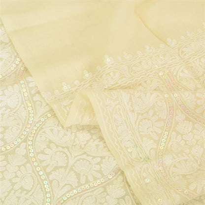 Sanskriti New Arizama Hand Embroidered Pure Woolen Shawl Cream Stole