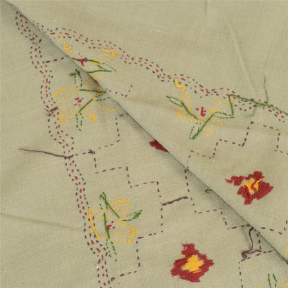 Sanskriti Vintage Grey Woollen Long Shawl Hand Embroidered Throw Stole Floral