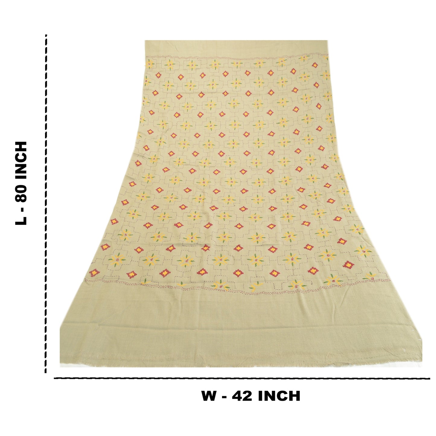 Sanskriti Vintage Grey Woollen Long Shawl Hand Embroidered Throw Stole Floral