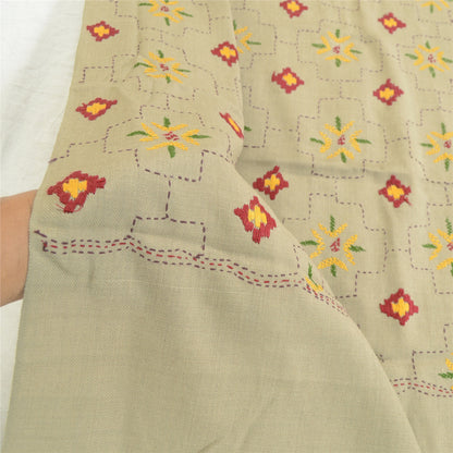 Sanskriti Vintage Grey Woollen Long Shawl Hand Embroidered Throw Stole Floral