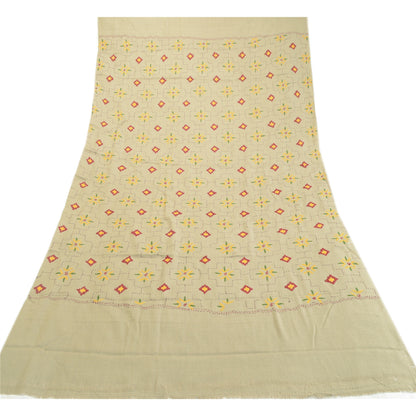 Sanskriti Vintage Grey Woollen Long Shawl Hand Embroidered Throw Stole Floral