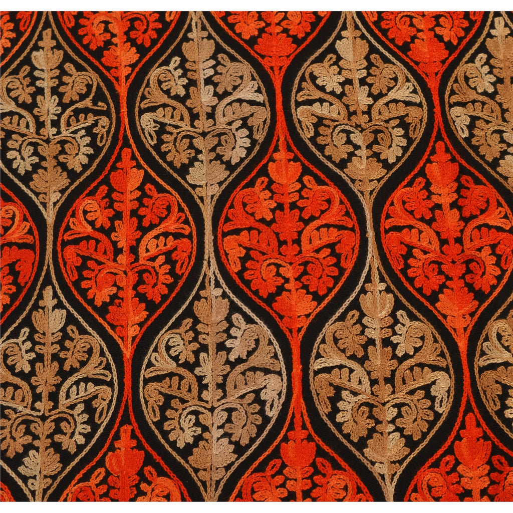 Sanskriti New Indian Scarf Hand Embroidered Aari Work Polywool Shawl Black Stole