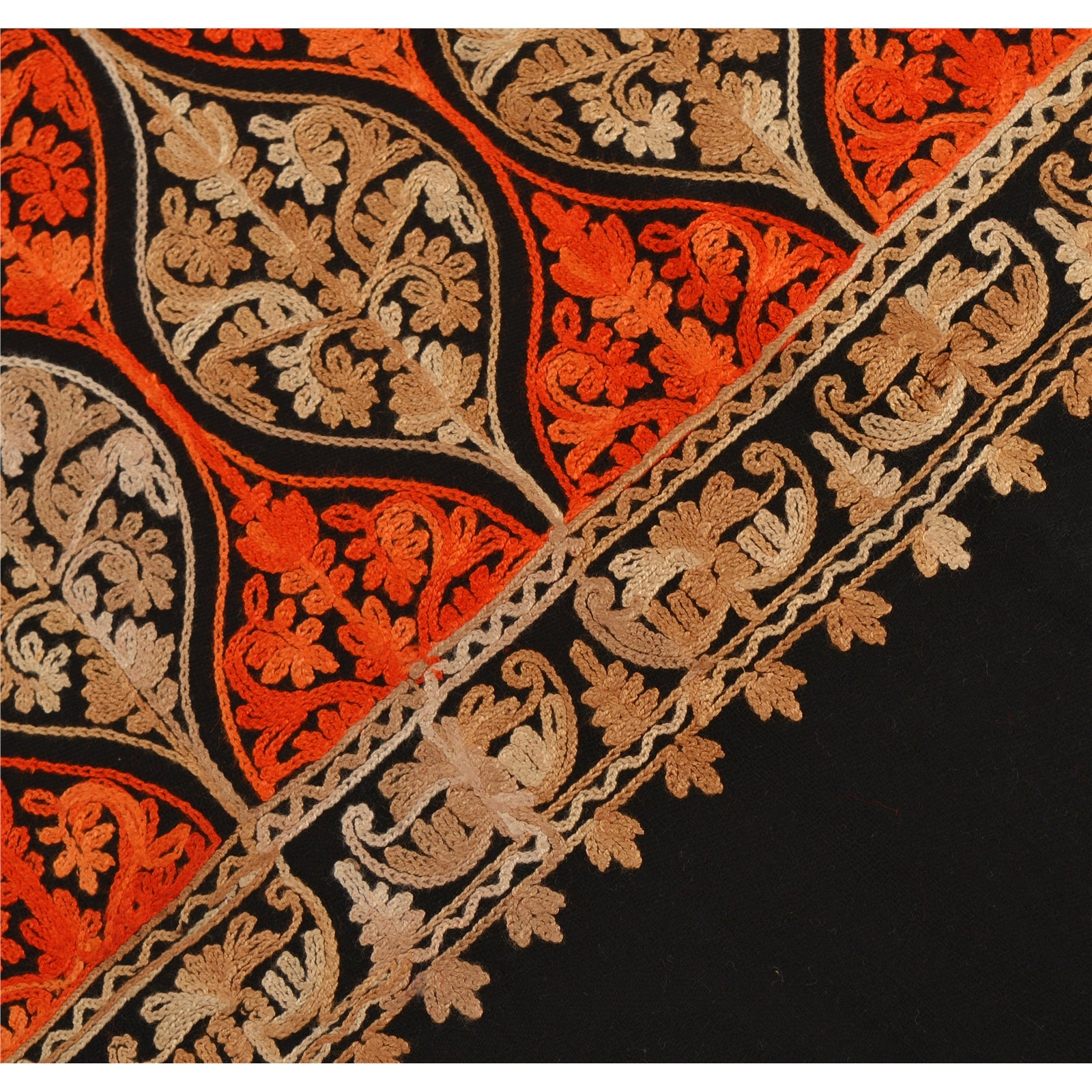 Sanskriti New Indian Scarf Hand Embroidered Aari Work Polywool Shawl Black Stole