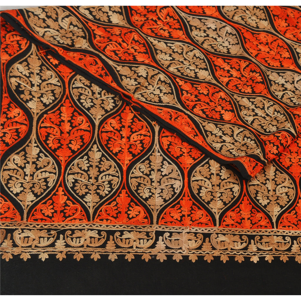 Sanskriti New Indian Scarf Hand Embroidered Aari Work Polywool Shawl Black Stole