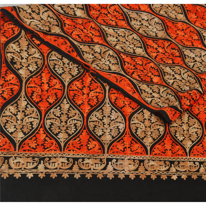 Sanskriti New Indian Scarf Hand Embroidered Aari Work Polywool Shawl Black Stole