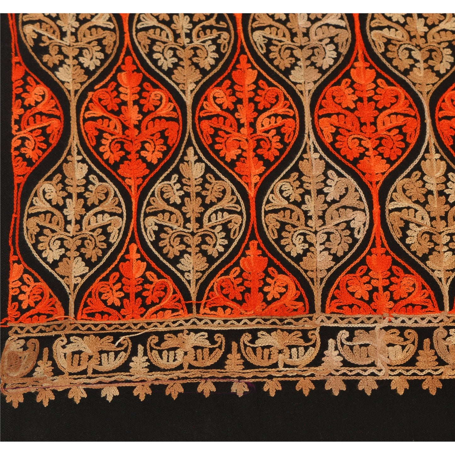 Sanskriti New Indian Scarf Hand Embroidered Aari Work Polywool Shawl Black Stole