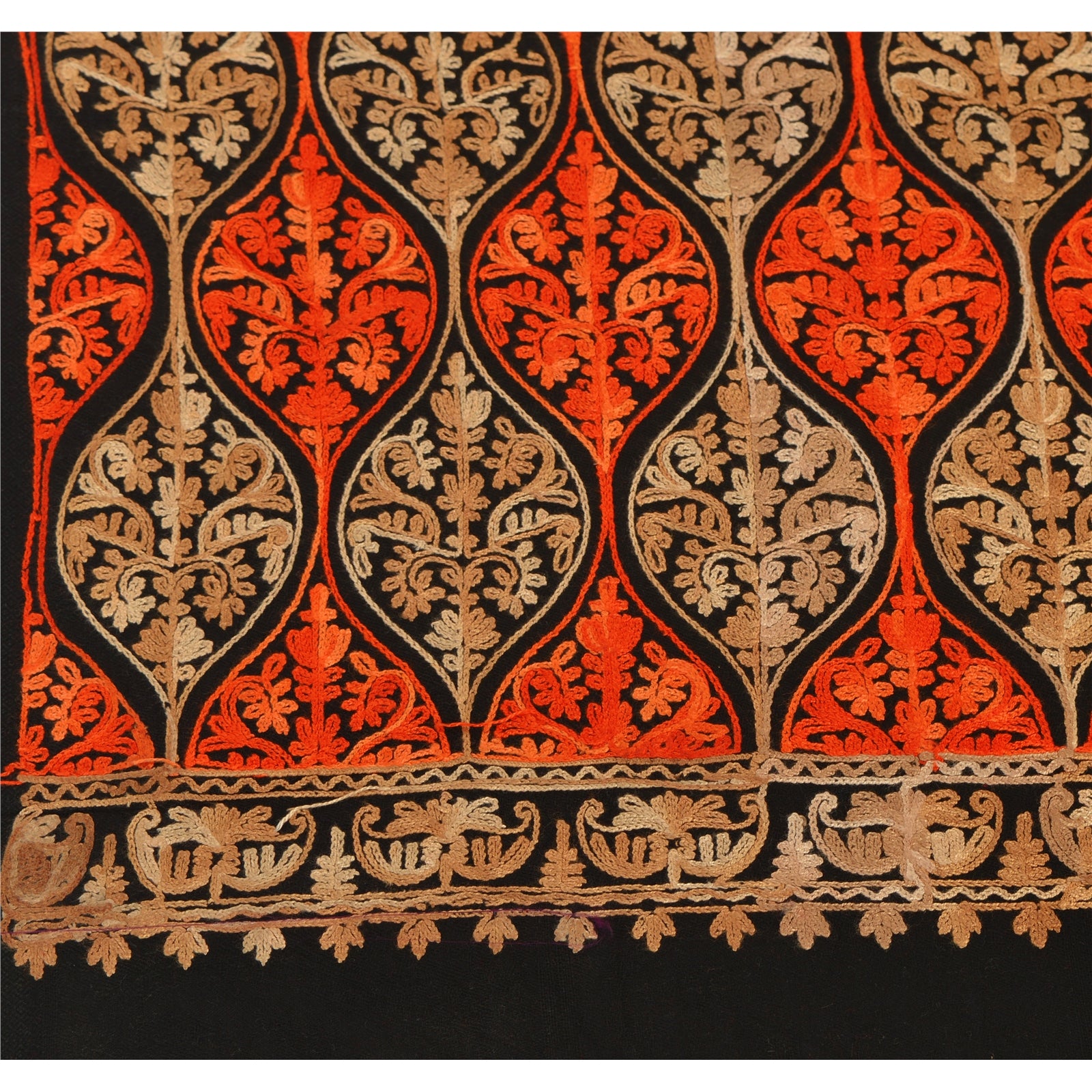 Sanskriti New Indian Scarf Hand Embroidered Aari Work Polywool Shawl Black Stole