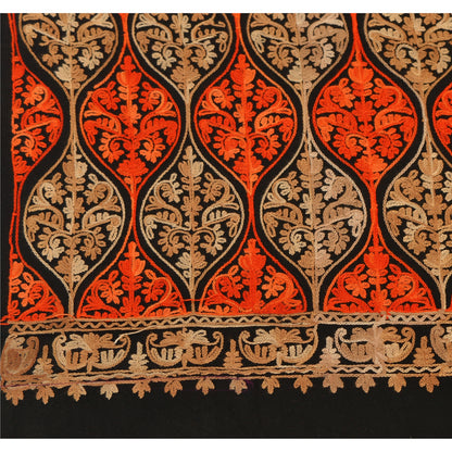 Sanskriti New Indian Scarf Hand Embroidered Aari Work Polywool Shawl Black Stole